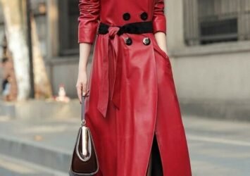 Red Trench Coat Jacket Women's Fashion Sizes S - 7XL Plus Size Pu Leather