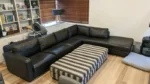 6 seater leather couch / sofa with matching ottomans