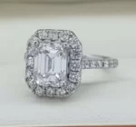 HUGE GIA 2.4 Carat Emerald Cut Diamond Halo Engagement Ring