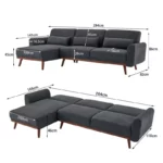 Willow Faux Velvet Sofa Bed Couch Lounge Chaise Cushions Dark Grey