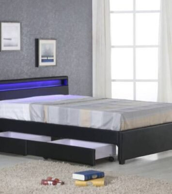 Brand New Black PU Leather Bed Frame with 4 Drawers/LED Lights